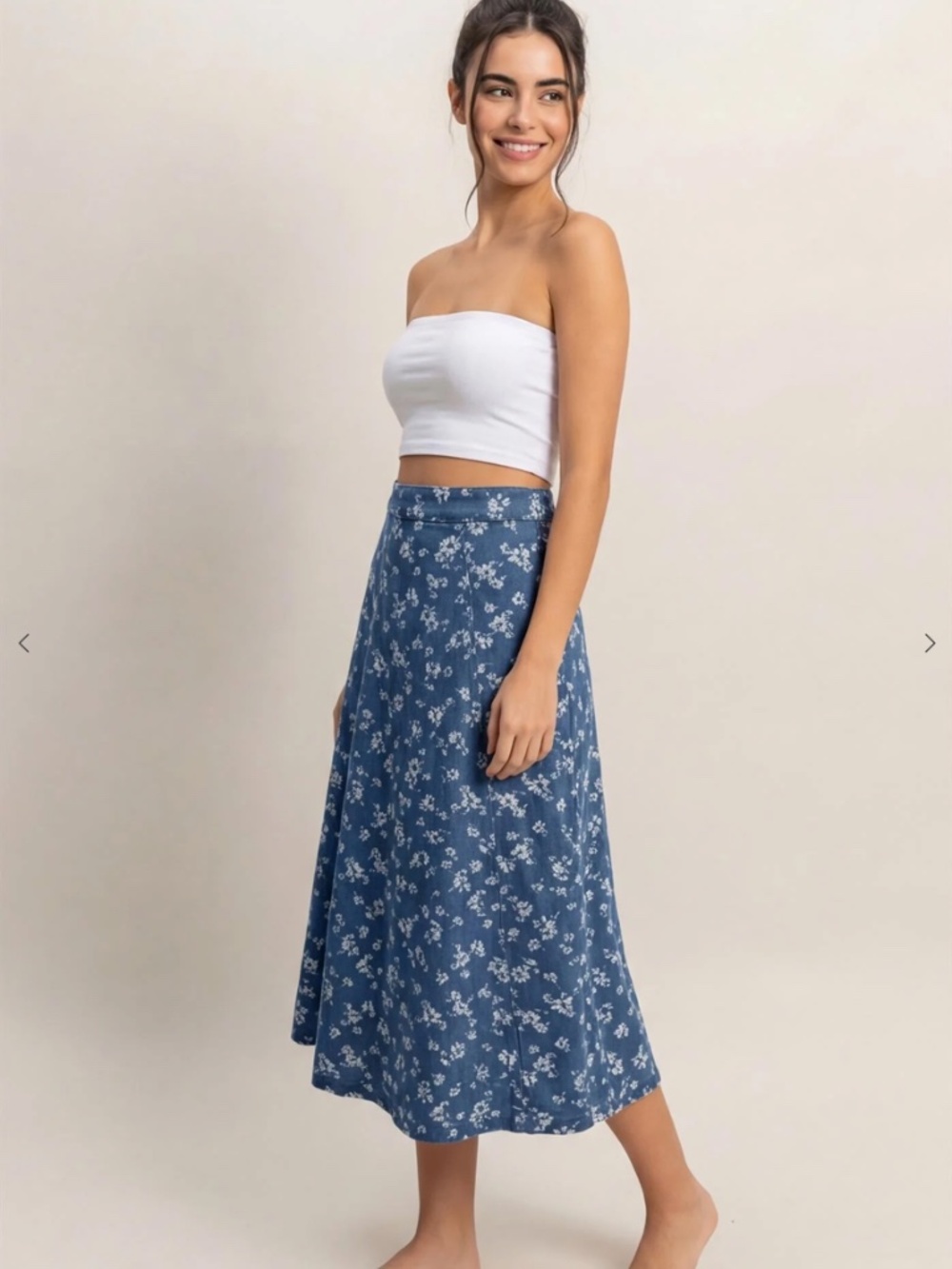 NEW HYFVE Blue Floral Cotton A-Line Midi Skirt Large - Picture 6 of 6